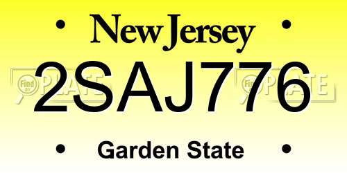 2SAJ776 New Jersey License Plate