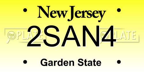 2SAN4 New Jersey License Plate