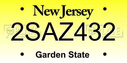 2SAZ432 New Jersey License Plate