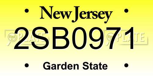 2SB0971 New Jersey License Plate