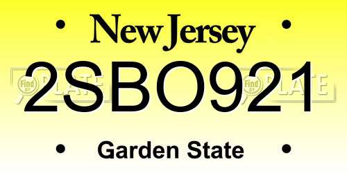 2SBO921 New Jersey License Plate