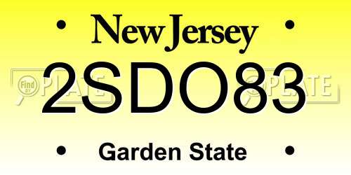 2SDO83 New Jersey License Plate