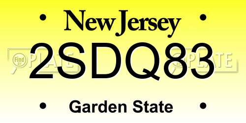 2SDQ83 New Jersey License Plate