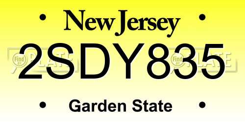 2SDY835 New Jersey License Plate