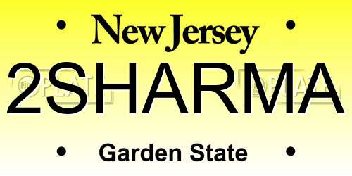 2SHARMA New Jersey License Plate