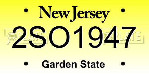 2SO1947 New Jersey License Plate
