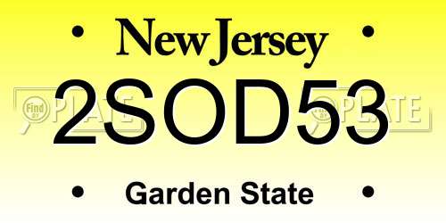 2SOD53 New Jersey License Plate
