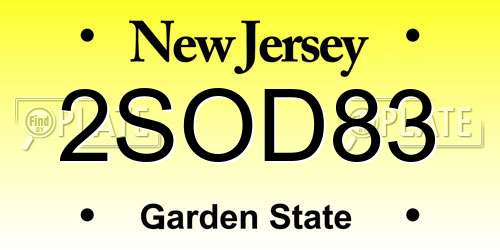 2SOD83 New Jersey License Plate