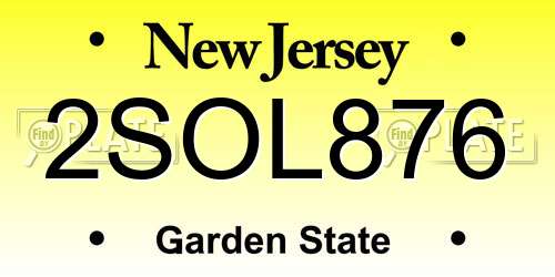 2SOL876 New Jersey License Plate
