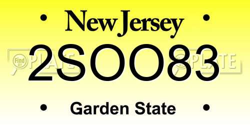 2SOO83 New Jersey License Plate