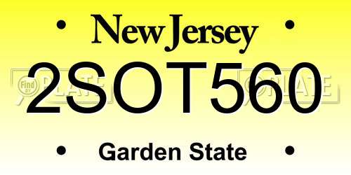 2SOT560 New Jersey License Plate