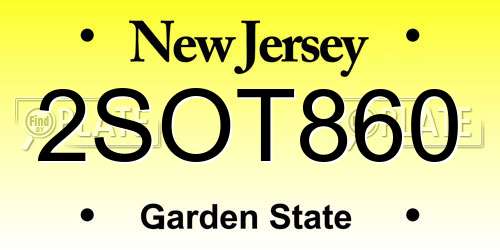 2SOT860 New Jersey License Plate