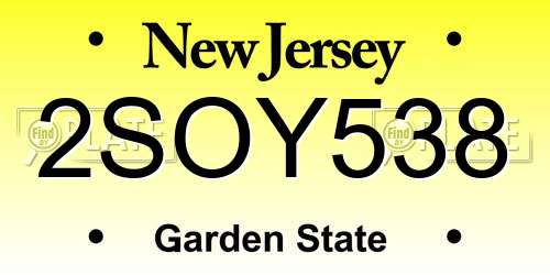 2SOY538 New Jersey License Plate