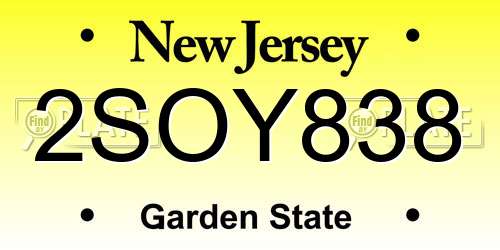 2SOY838 New Jersey License Plate