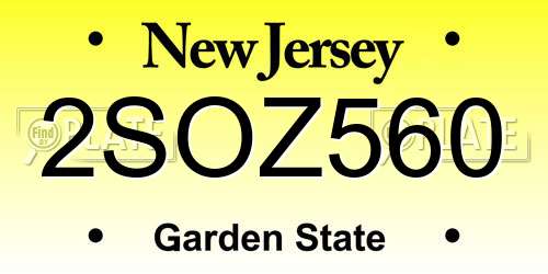 2SOZ560 New Jersey License Plate