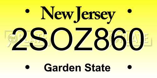 2SOZ860 New Jersey License Plate
