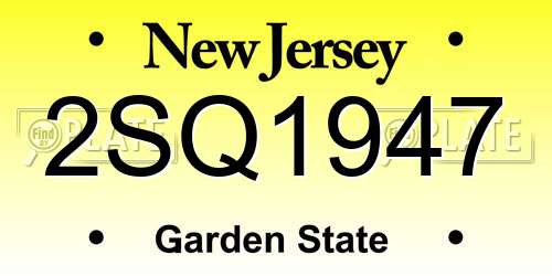 2SQ1947 New Jersey License Plate