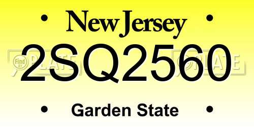 2SQ2560 New Jersey License Plate