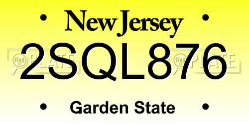 2SQL876 New Jersey License Plate