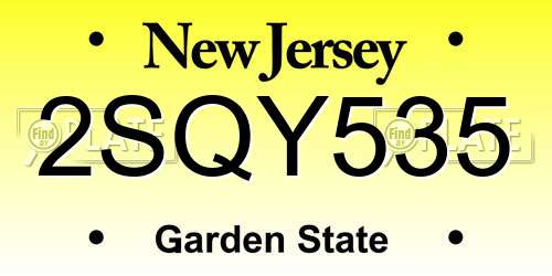 2SQY535 New Jersey License Plate