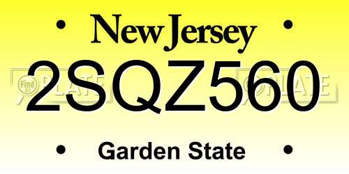 2SQZ560 New Jersey License Plate