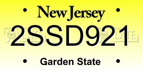 2SSD921 New Jersey License Plate