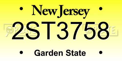 2ST3758 New Jersey License Plate