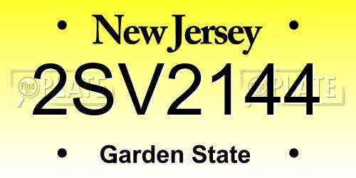2SV2144 New Jersey License Plate