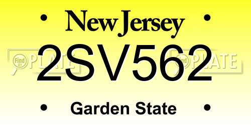 2SV562 New Jersey License Plate