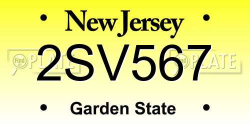 2SV567 New Jersey License Plate