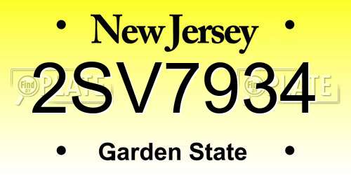 2SV7934 New Jersey License Plate