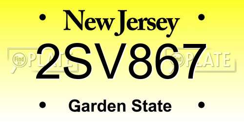 2SV867 New Jersey License Plate