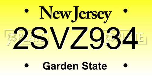 2SVZ934 New Jersey License Plate