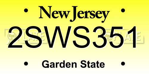 2SWS351 New Jersey License Plate