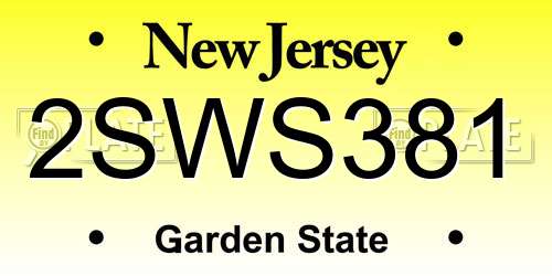 2SWS381 New Jersey License Plate