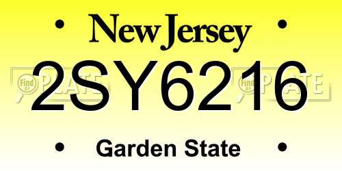 2SY6216 New Jersey License Plate