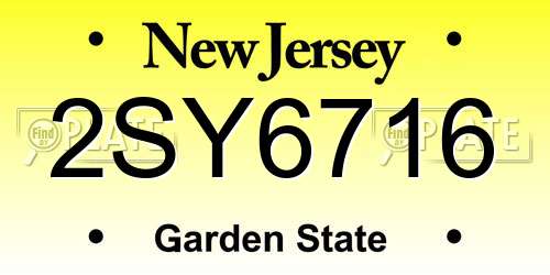 2SY6716 New Jersey License Plate