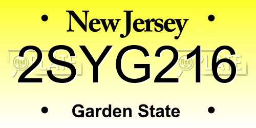 2SYG216 New Jersey License Plate