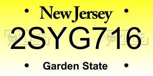 2SYG716 New Jersey License Plate