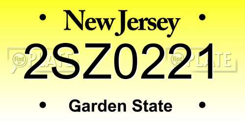 2SZ0221 New Jersey License Plate