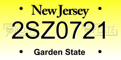 2SZ0721 New Jersey License Plate