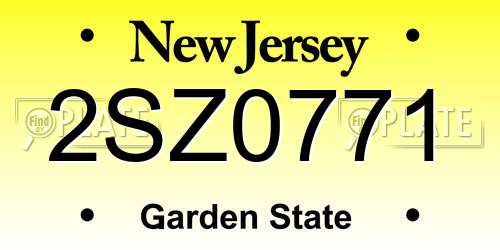 2SZ0771 New Jersey License Plate