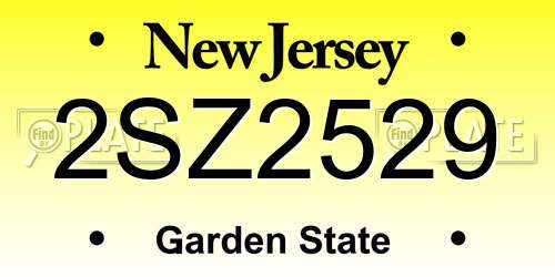 2SZ2529 New Jersey License Plate