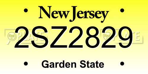 2SZ2829 New Jersey License Plate