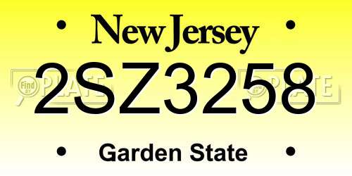 2SZ3258 New Jersey License Plate
