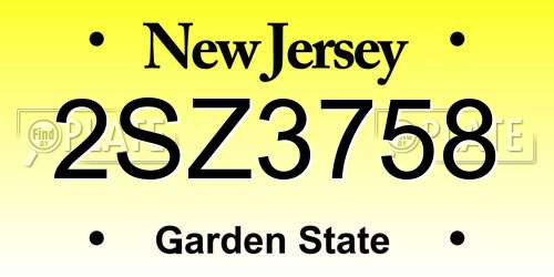 2SZ3758 New Jersey License Plate
