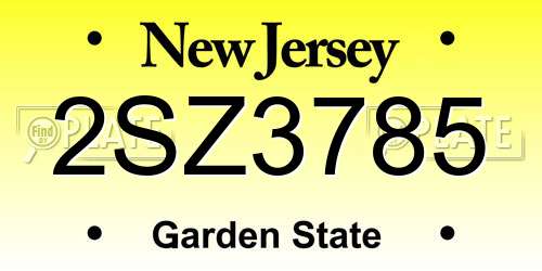 2SZ3785 New Jersey License Plate