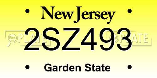 2SZ493 New Jersey License Plate
