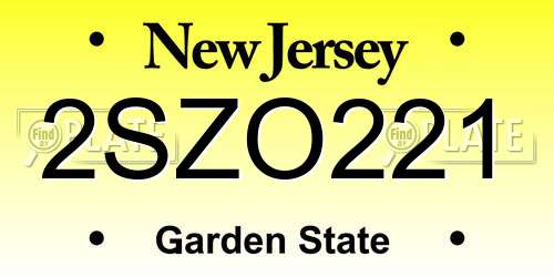 2SZO221 New Jersey License Plate