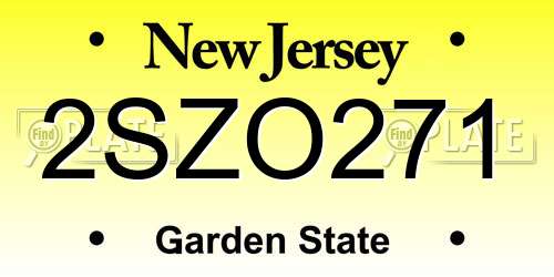 2SZO271 New Jersey License Plate